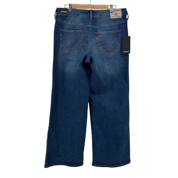 $164 NWT True Religion Bobbi Low Slung Baggy Medium Wash Jeans Pink Stitch 30 - Picture 14 of 15